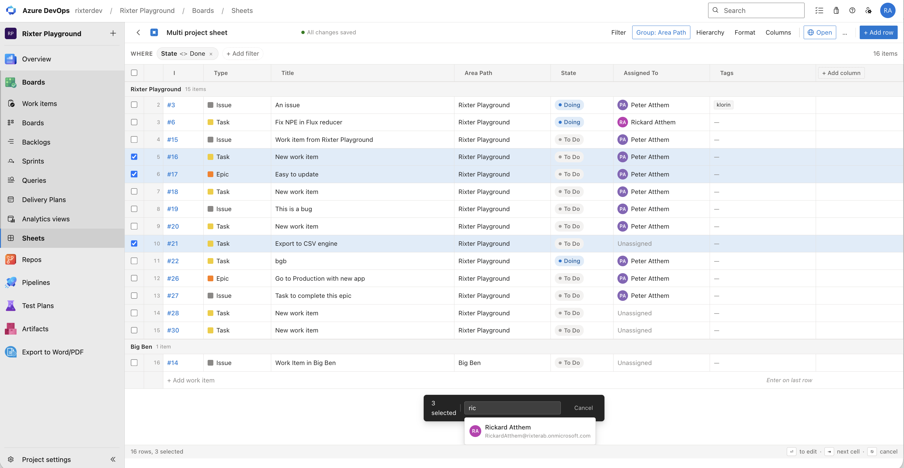 Bulk edit in action with multiple rows selected and a field being updated