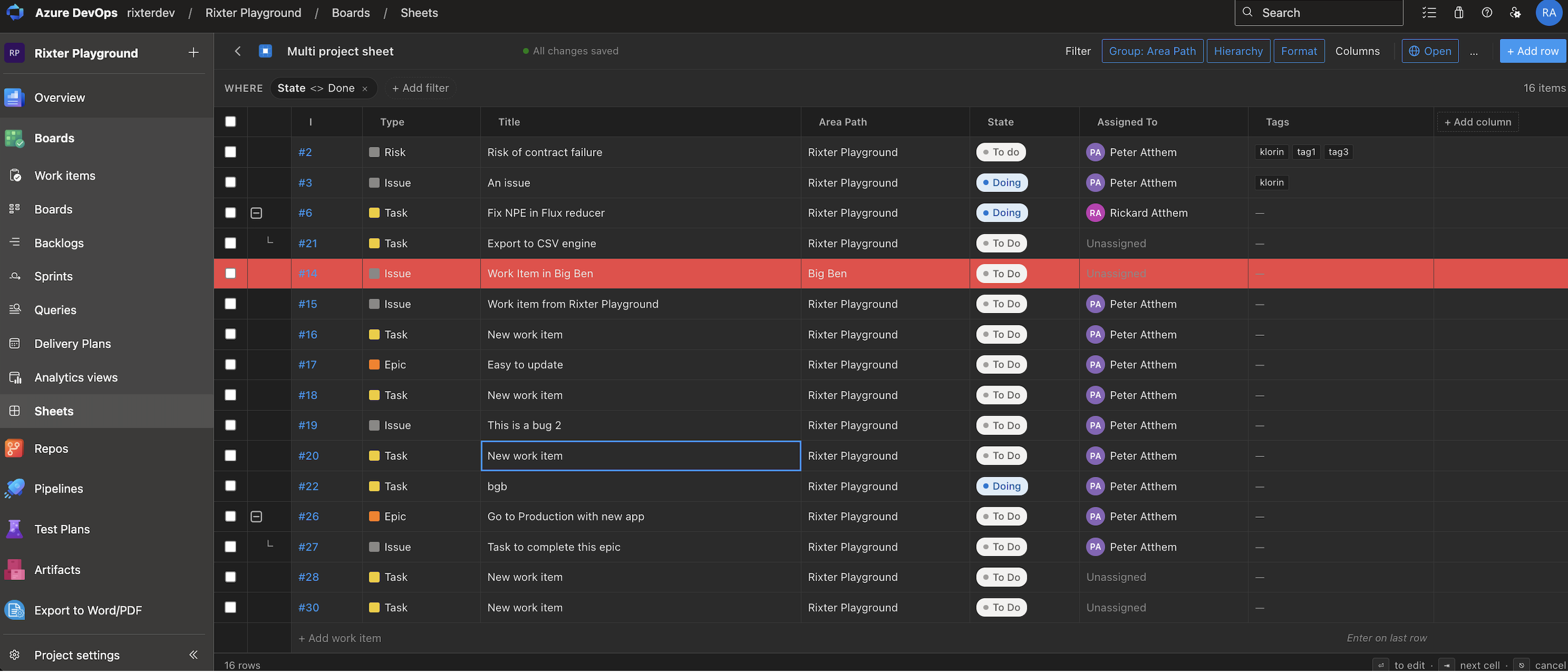 Work Item Sheets in dark mode